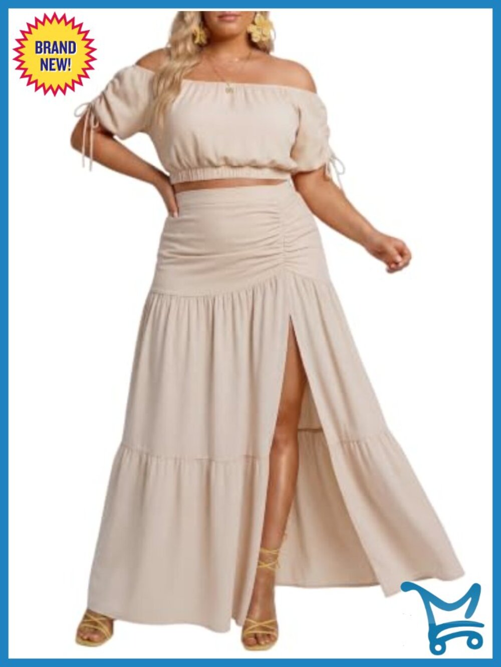 Plus Size 2 Piece Set: Off Shoulder Crop Top & Maxi Skirt